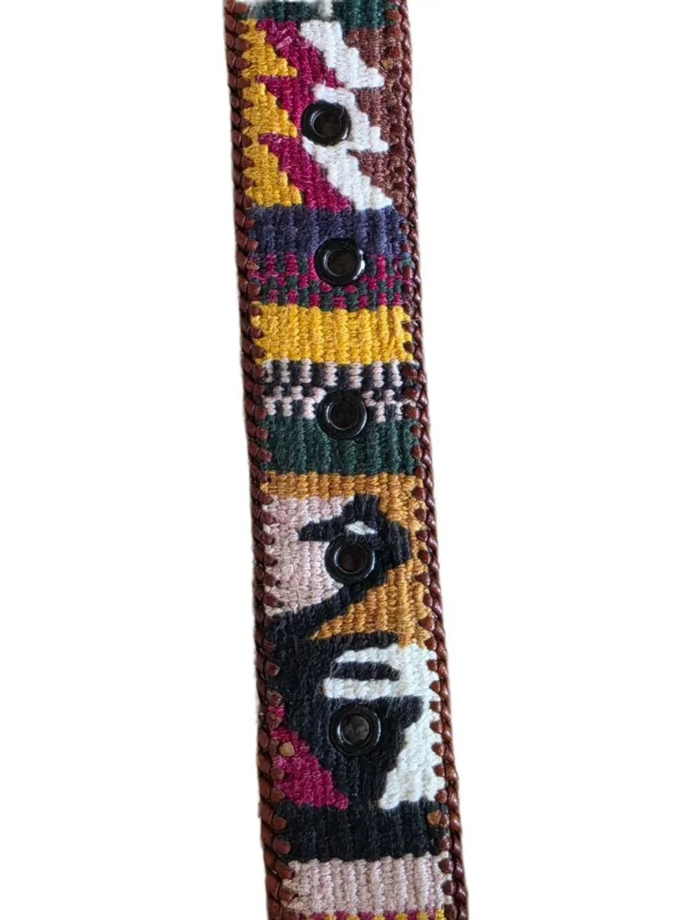 Vtg Guatemalan Woven Leather Belt 32 Mayan Motif